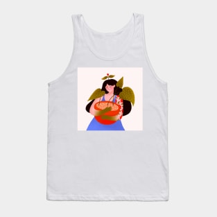 Cute girl nature lover with big green plant, version 3 Tank Top